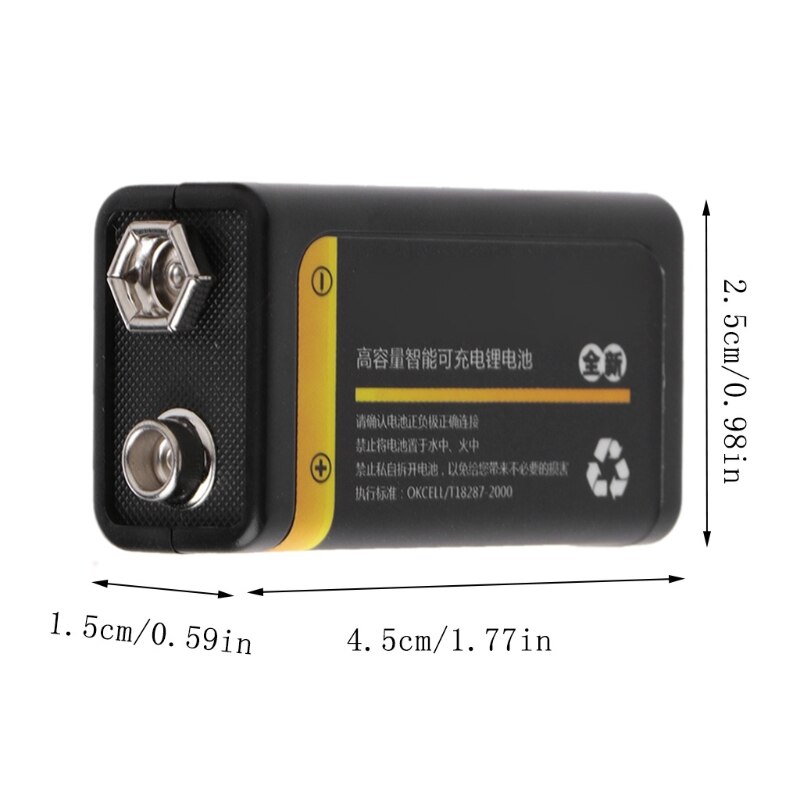 9V 800mAh Micro USB Rechargeable Lipo Battery for Multimeter Microphone Remote