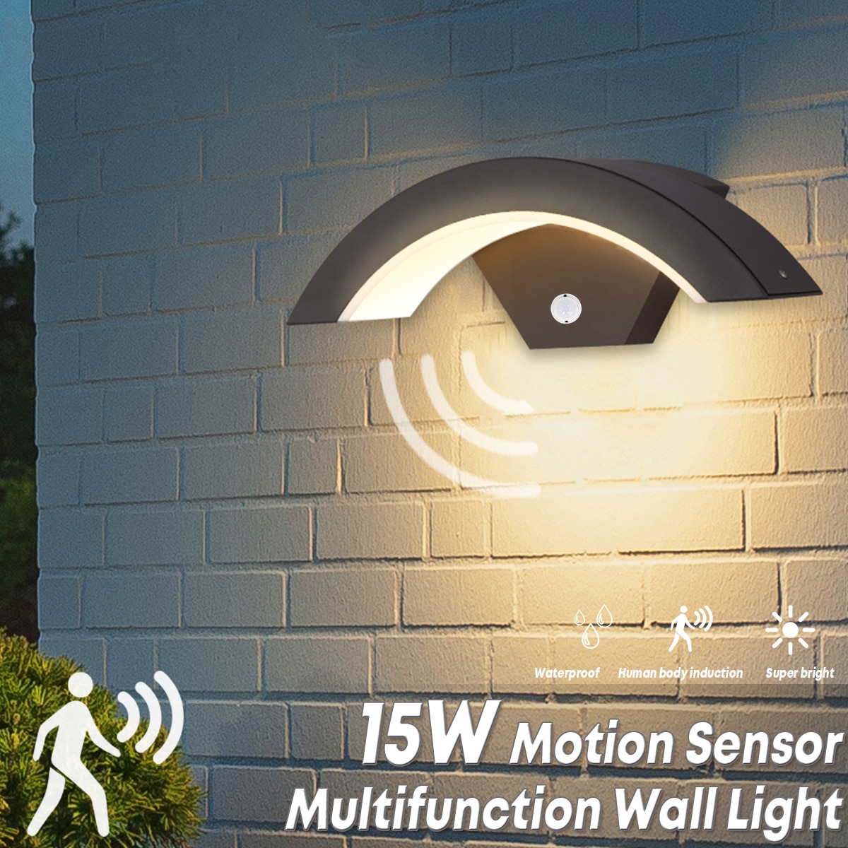 Outdoor Wandlamp 15W Motion Sensor LED Wandlamp Tuin Yard Veranda Outdoor Warm Wit Licht Waterdichte IP54 Weerbestendig
