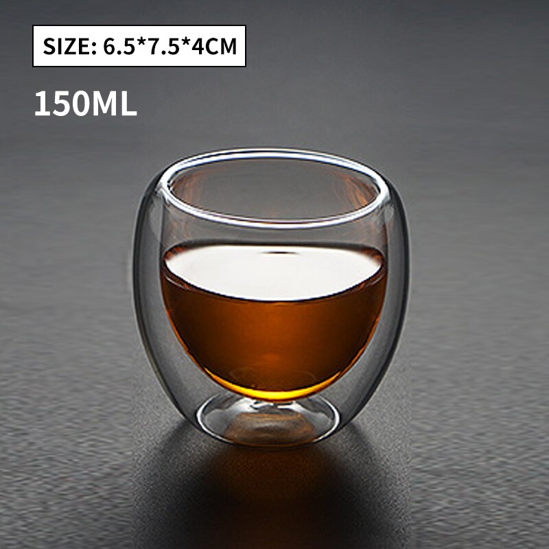 Wärme Beständig Glas Tasse Doppel Wand Coffe Becher Borosilikatglas Bier Becher 80/150/250/350/400ML Wasser Tasse Transparent Drink: 150ml
