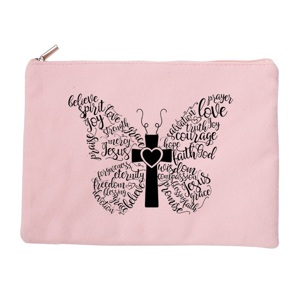 Miłość jezus kosmetyczki torba dla kobiet rozmiar podróży makijaż torebka na suwak torebka płótno ołówek szminka torba mój bóg Christian: W17152-TBPK-D