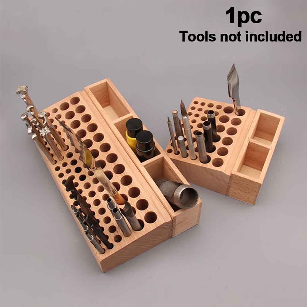 Workroom Multi Holes DIY Storage Organizer Woodworking Free Standing Home For Drill Bits Beech Leather Craft Tools Holder