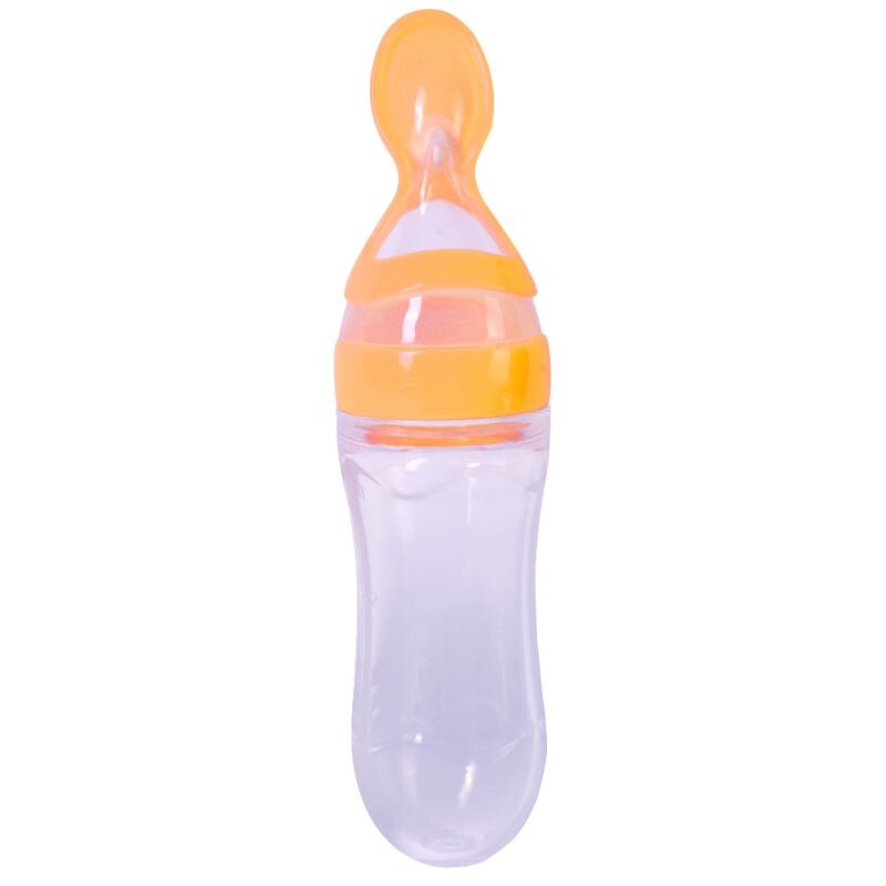 Lovely Safety Infant Newborn Baby Silicone Feeding With Spoon Feeder Food Rice Cereal Bottle For Best: Yellow