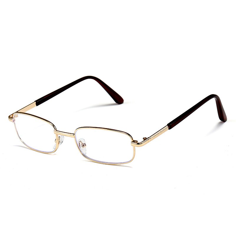 Reading Glasses Men Metal Full Frame Square Anti-blue Light Presbyopia Glasses Gold Color Reading Glasses Hyperopia Diopter: +350