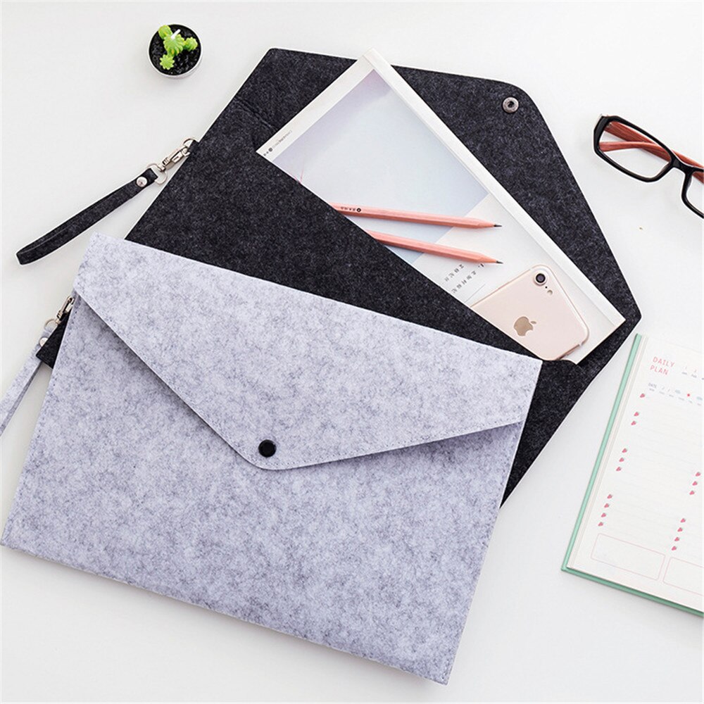 Solid Color Felt File Bag Large Capacity Business Document Briefcase for Women Men Filing ProductsStorage Tablet Organizer