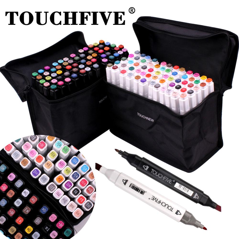 Touchfive-rotuladores de punta de fieltro, rotuladores permanentes de doble punta a base de Alcohol, 80 colores para la escuela