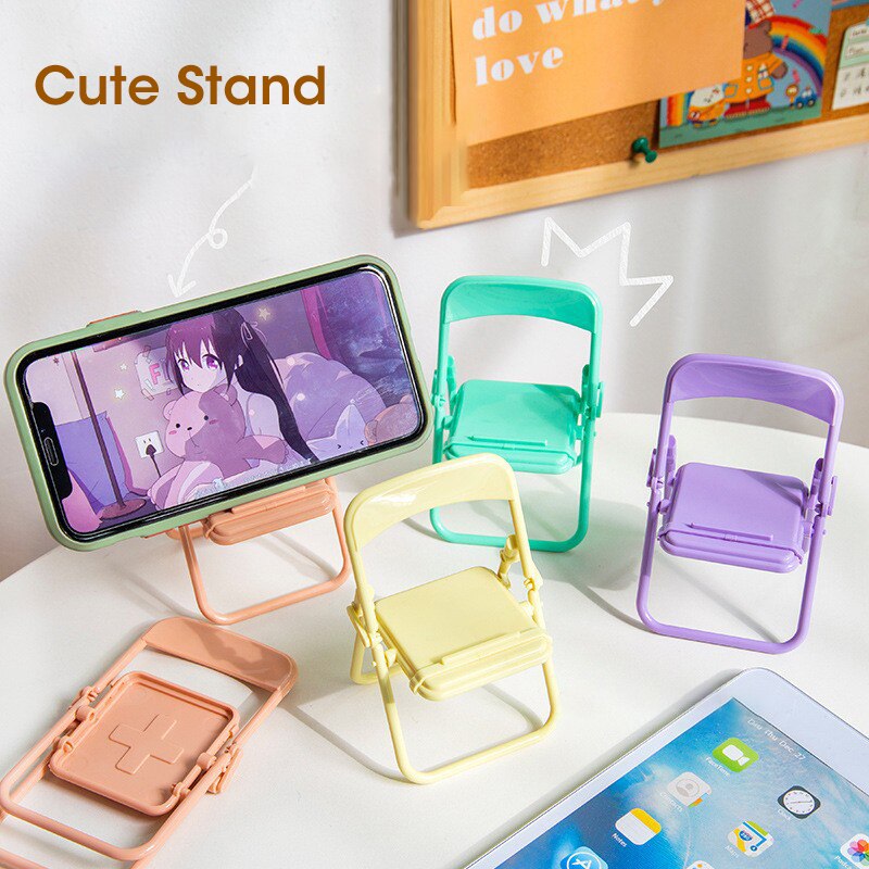 Portable Mini Mobile Phone Stand Desktop Chair Stand 4 Color Adjustable Macaron Color Stand Foldable Shrink Decoration Decoratio