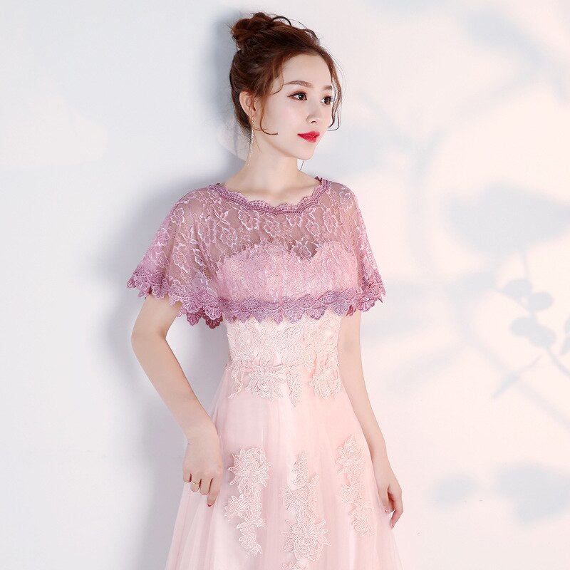 Lace Wedding Wraps Short Bridal Shawl Summer Lace Female Evening Party Capes Wedding Accessories Women's Jacket: Purple