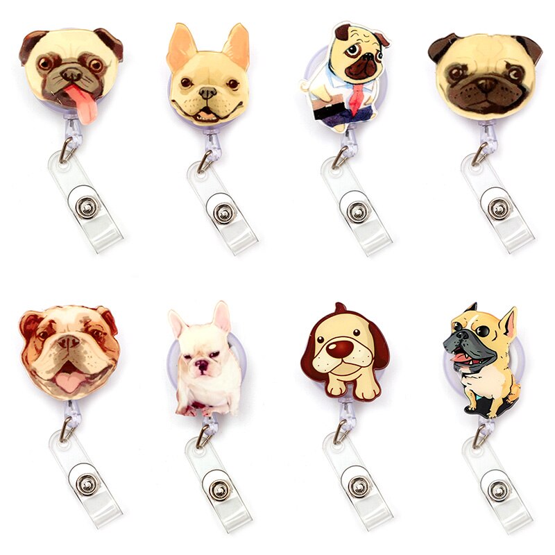 Soporte de tarjeta retráctil para perro de colores, para Bulldog, payaso, carrete de insignia, exposición de Enfermera, Tarjeta De Nombre