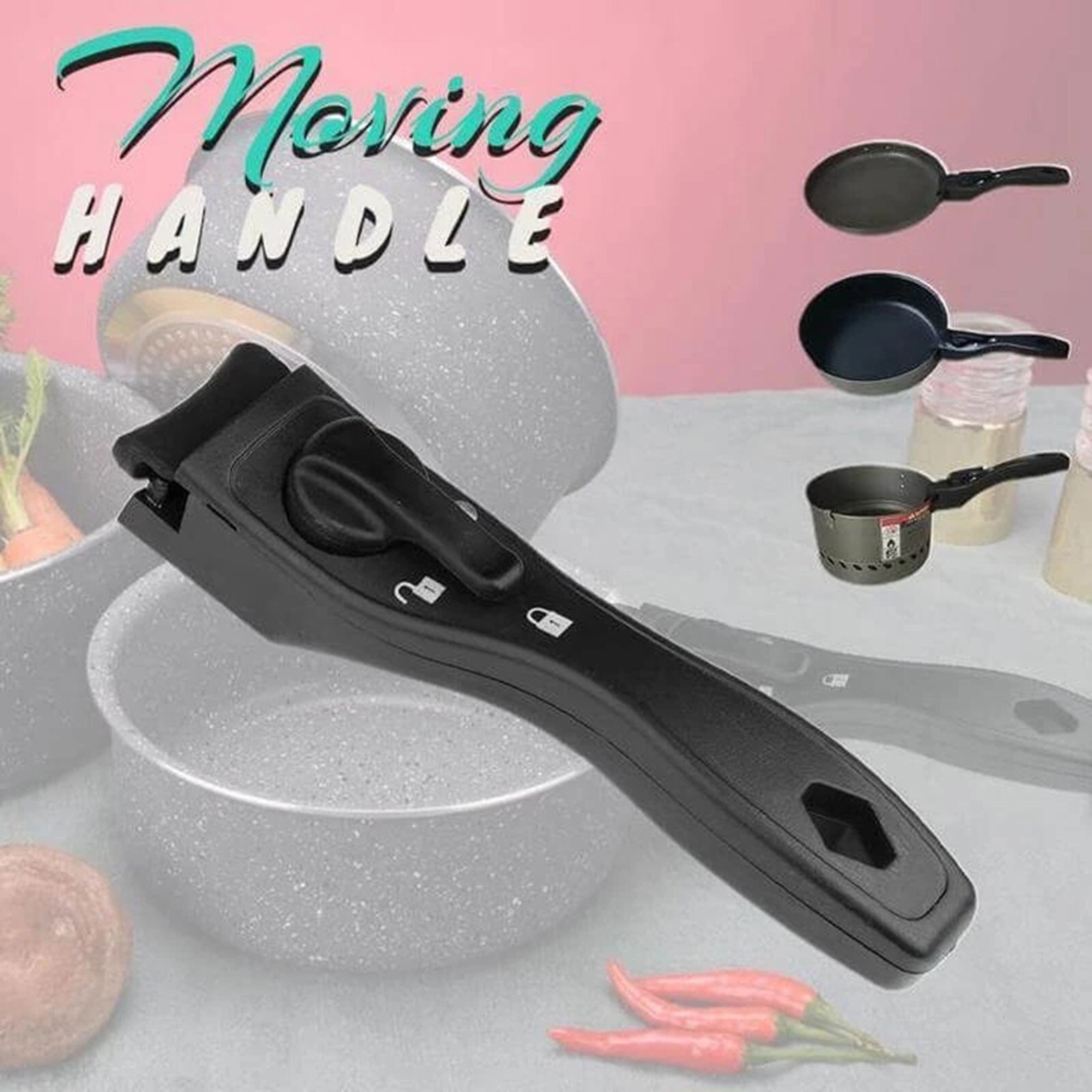 Removable Pan Pot Handle Black Replacement Cookware Handle Detachable Anti-Scalding Hand Grip Bowel Clip Kitchen Cooking Tools