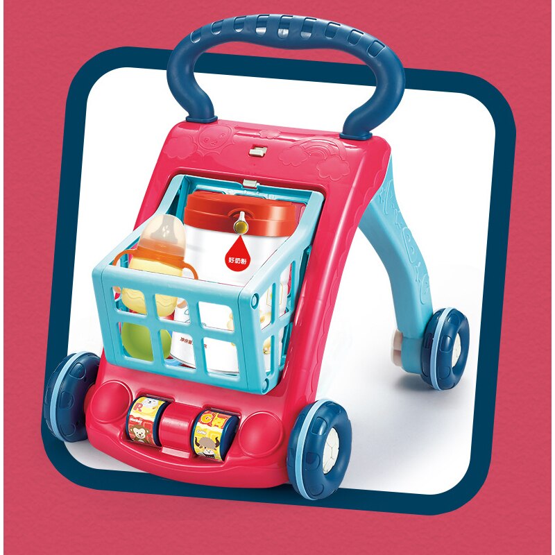 Multifunctional Baby Walker Stand-to-Sit Trolley Toddler Learning Walk with Early Music Education piano