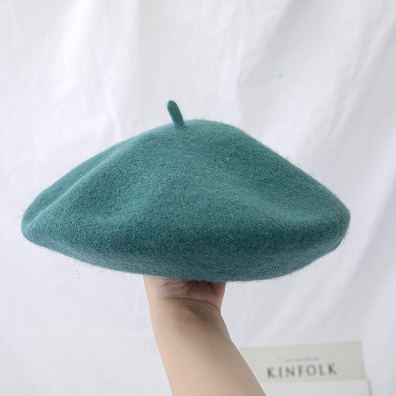 Béret en laine pour femme, chapeau rond, épais et , plusieurs couleurs unies, collection hiver: 014