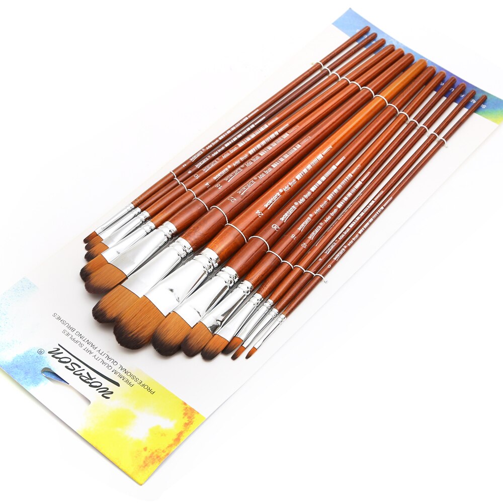 Dainayw 13pcs Filbert Brushes Long Handle Paint Brushes Watercolor Painting Brush For Oil Acrylic Nylon Hair