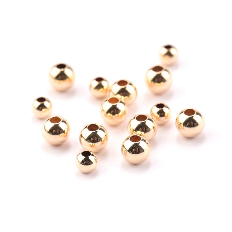 100PCS 2-4MM 14K Gold beads round smooth jewelry beads for bracelet&amp;necklace making 14K Gold jewelry Findings