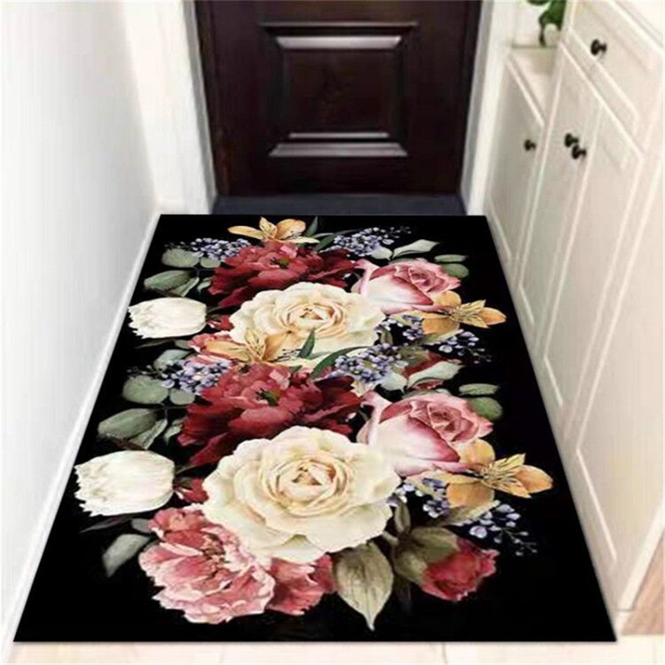 Europa stor blomst sort tæppe klassisk til stue entré tæppe indgangsdør lange tæpper køkken badeværelse måtten