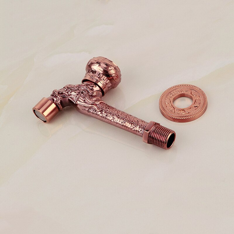 Outdoor Faucet Single Cold Tap Faucet Garden Bibcocks Rose Gold Brass Dragon Carved Long Faucet