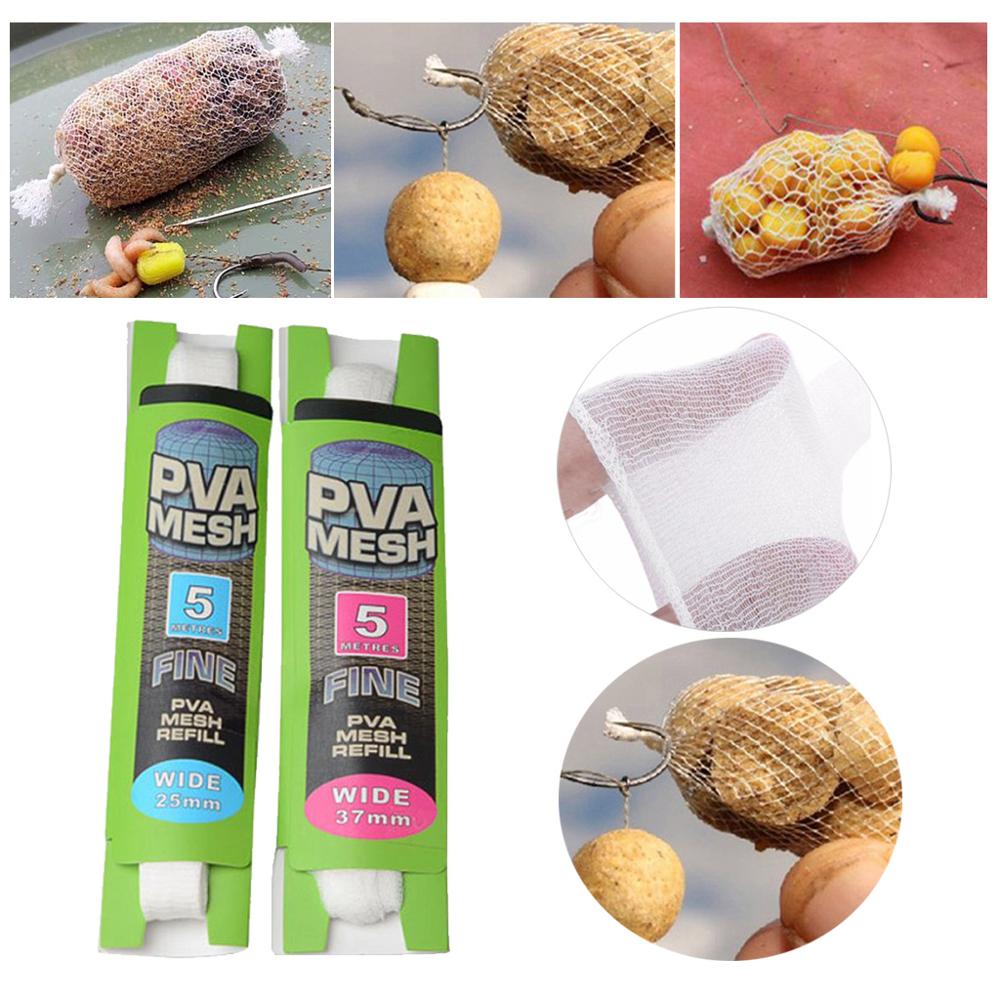PVA, Soluble en agua cebo de pesca, bolsa de malla de red Soluble en agua, Media relleno, bolsa de cebo, 5M, red de protección para pesca de carpa