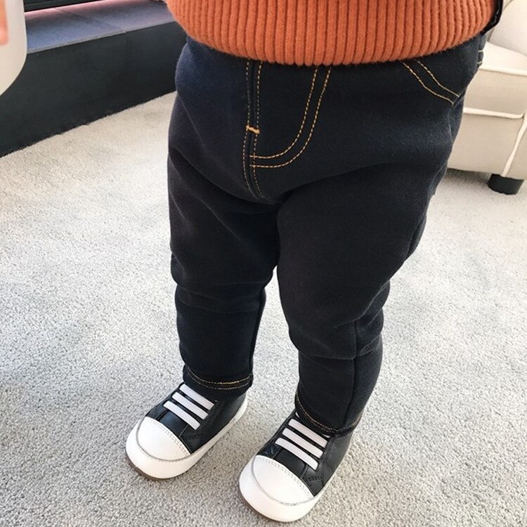 Winter infant kids cotton knitted warm jeans 0-5 years baby boys girls casual thicken denim pants 0-5Y