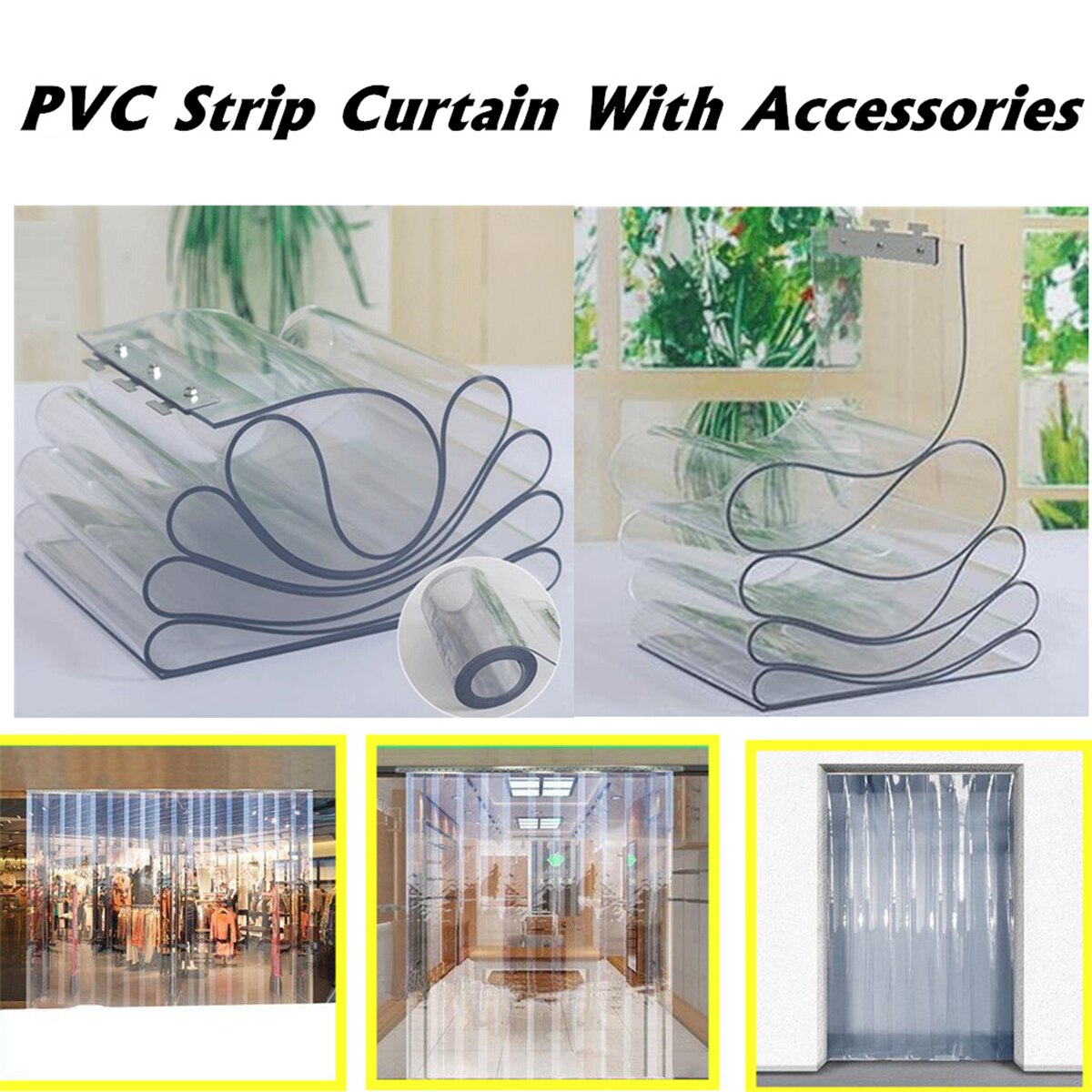 Pvc plast strip gardin fryserum dør strip kit hængende skinne gennemsigtige gardiner vindtæt varme kold modstå 200*18*0.1cm