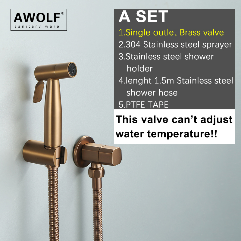 Handheld Toilet Bidet Sprayer Brushed Rose Gold Stainless Steel Bathroom Shattaf System Douche kit with Brass Valve AP2354: Yellow