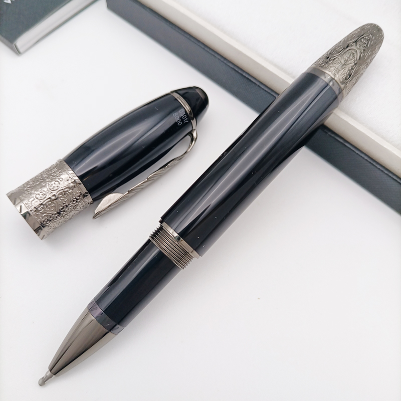 Luxe rollerball balpen met vulpen, model mb, esdoornblad op penclip, schrijfwaren voor zakelijk gebruik, school, kantoor.: Blauw / Blauw