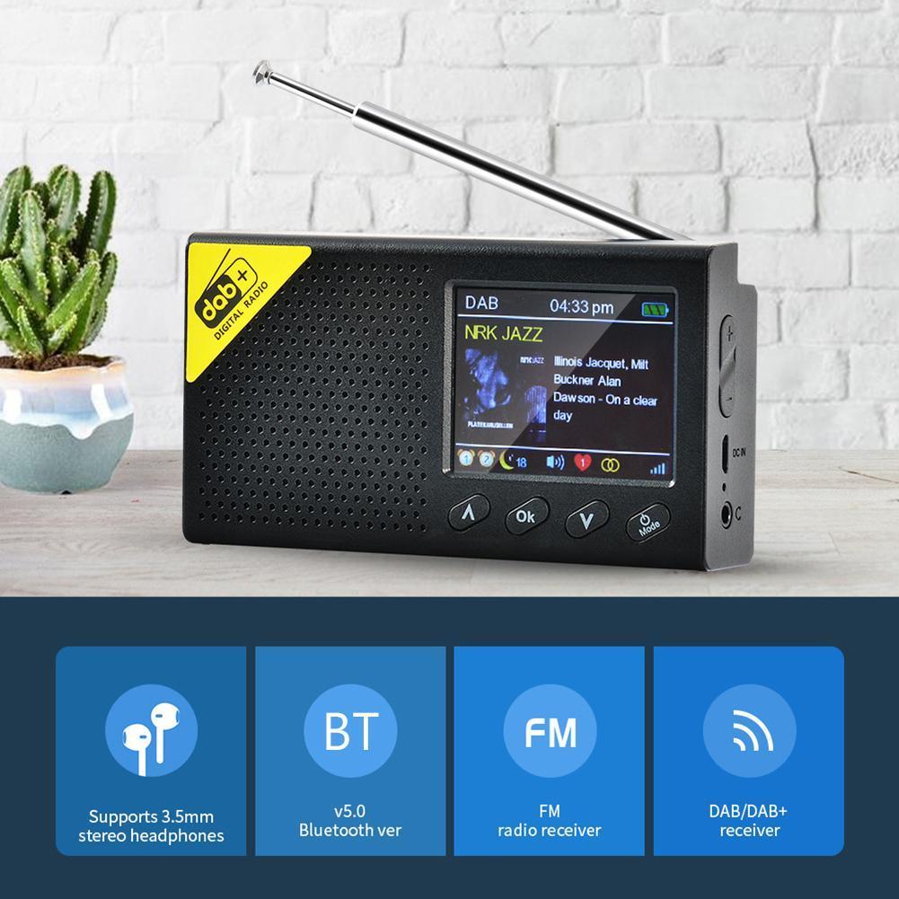 Portable Wireless Bluetooth 5.0 DAB FM Digital Radio Receiver 2.4 inch LCD Display Stereo Audio Player Outdoor Travel Sports