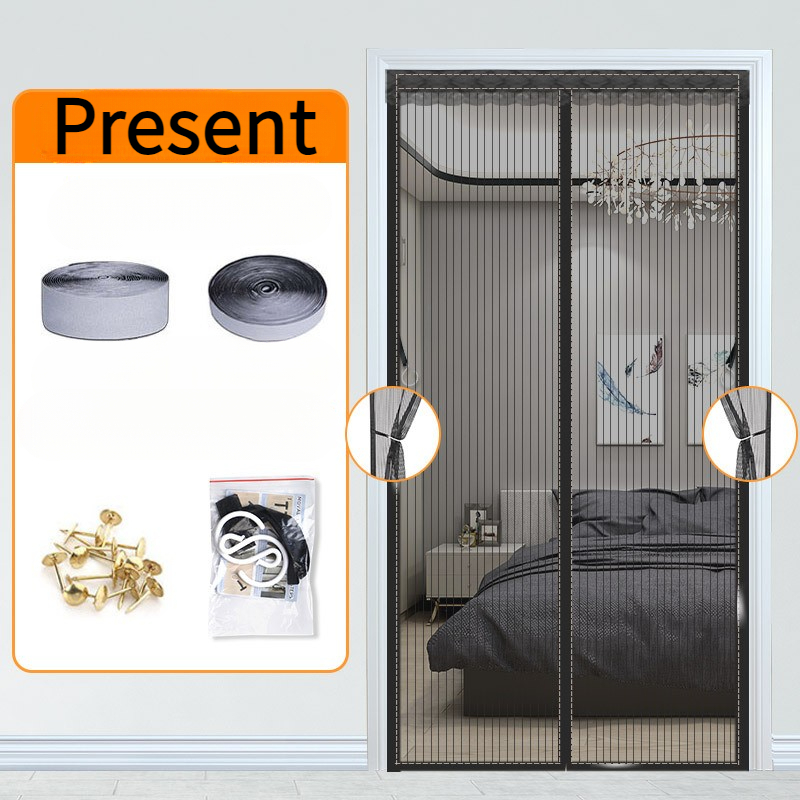 Zware Magnetische Screen Deur Mesh Gordijn Klamboe Bug Handsfree Partitie Mute Gestreepte Deur Gordijn Slaapkamer Ventilatie: Black