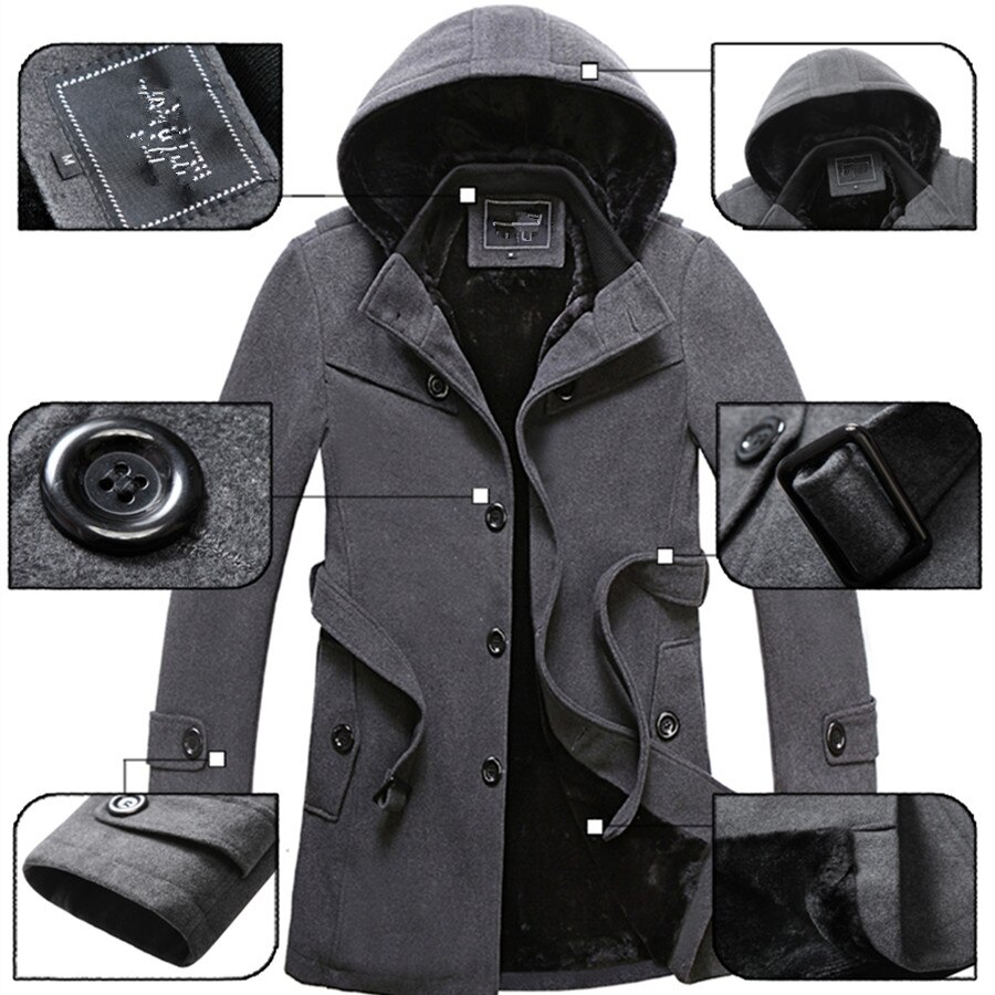 M-4XL Winter Trench Coat Men Woollen Coat Thick Men&#39;s Clothing Size 4XL Wool Jackets