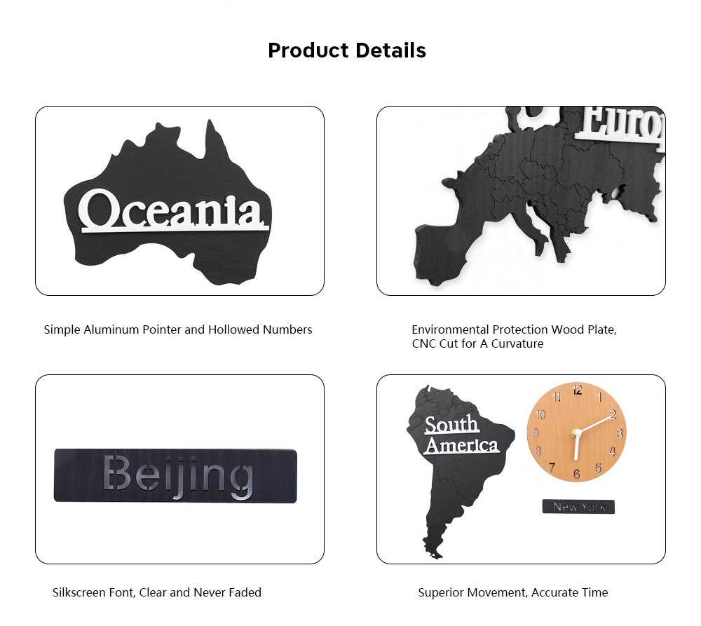 Reloj De pared Digital De madera MDF con mapa del mundo 3D, moderno, redondo y silencioso, bricolaje