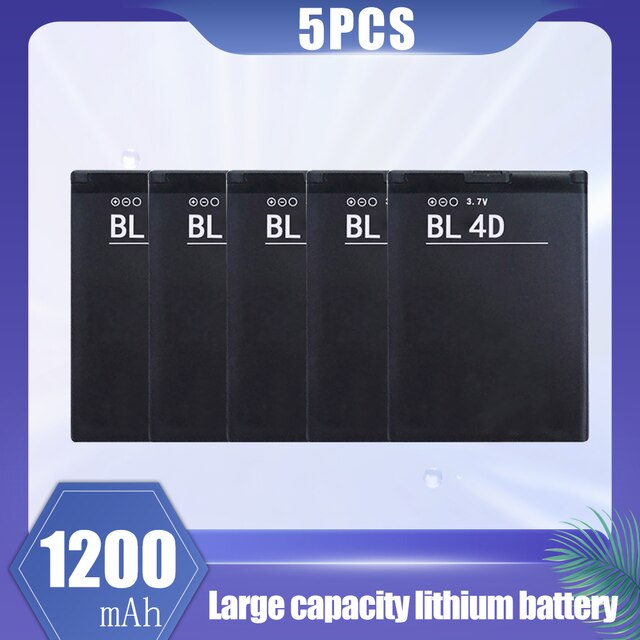 BL-4D-batería de litio recargable BL 4D BL4D de 1200mAh para Nokia Mini, E7, E7-00, N5, N8, N8-00, E5, E6, E5-00, 702T, T7-00, 803, N803: 5PCS