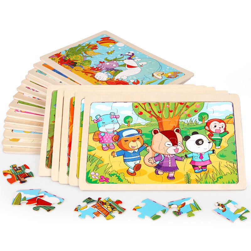 24Pieces Puzzles Wooden Jigsaw Puzzle for Kids Animals Cartoon Educational Toys for Children Christmas Wood Toy Games