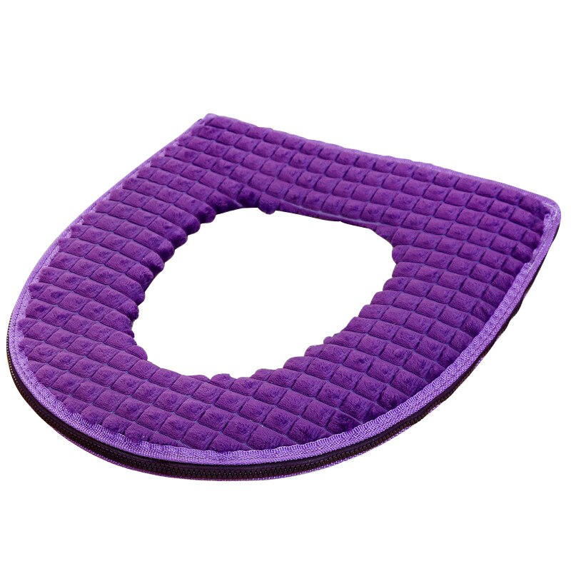 1Pc de terciopelo de invierno cubierta de asiento de inodoro suave elástico baño Closestool Mat cojín suministros: Purple