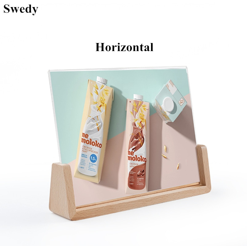 Soporte de madera para cartel de mesa, de 8 pulgadas soporte acrílico, para menú, soporte de papel, para fotos y carteles: 8 Inch Horizontal
