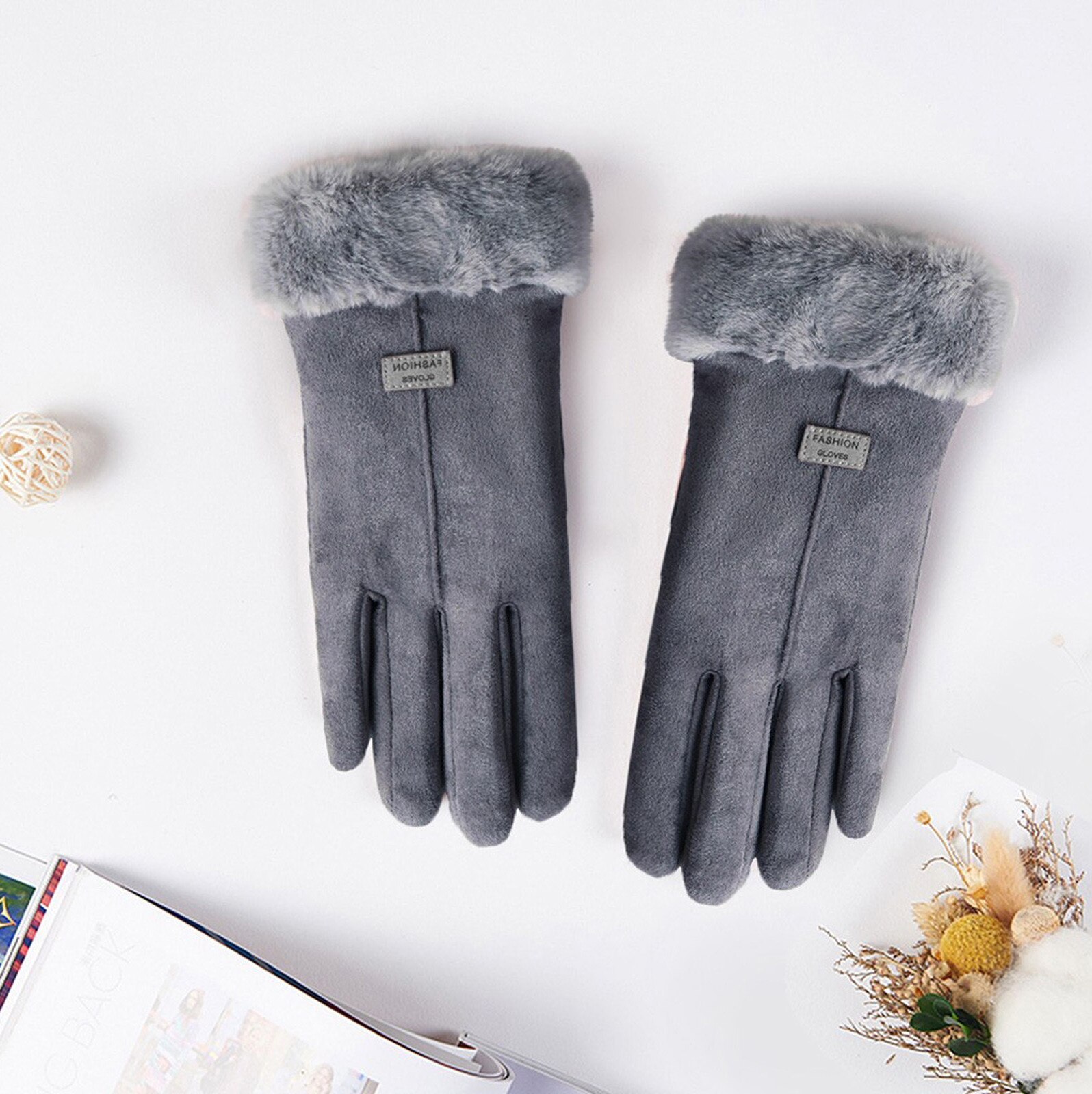 Vrouwen Winter Handschoenen Dames Meisjes Outdoor Warmte Volledige Vinger Gevoerd Rijden Handschoen Bont Wanten Gants