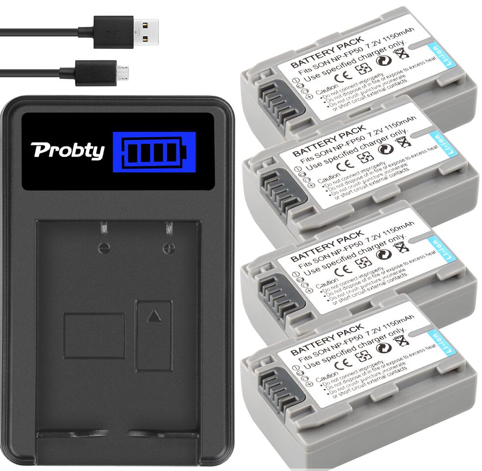 NP-FP50 batería + cargador para Sony DCR-HC30 70E 80E NP-FP30 NP-FP60 NP-FP70 23E 24 24E 30 30E 32 32E 35 35E 39 39E: 4battery and charger