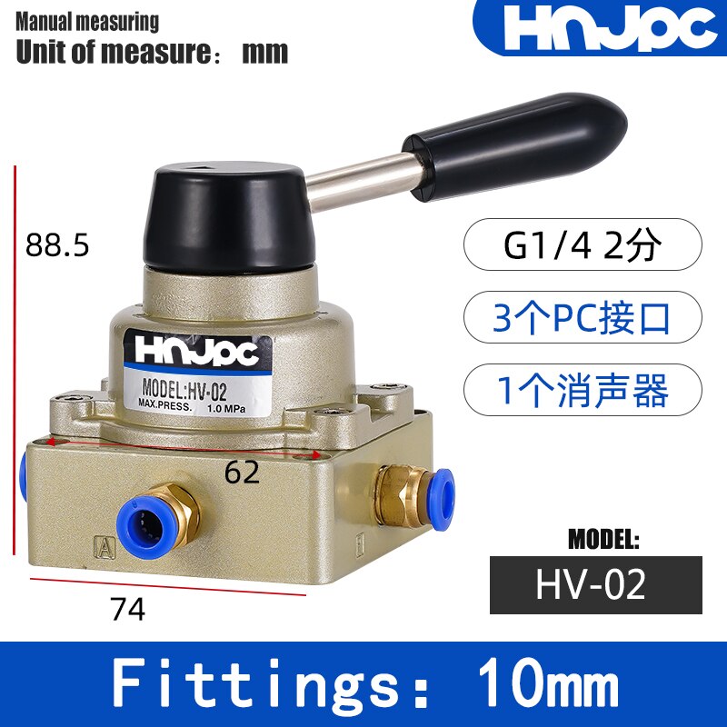 Pneumatische Ventiel 4H210-08 4R210-08 HV-02/03/04 Hendel Bediend Controle Hand Roterende Klep Schakelaar Cilinder Control Fitting: HV-02 10mm joint