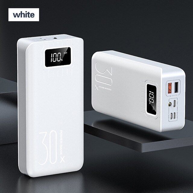 50000 mah micro usb power bank, large capacity, led indicator, portable external battery charger for smartphones, iphone 12 pro plus: White
