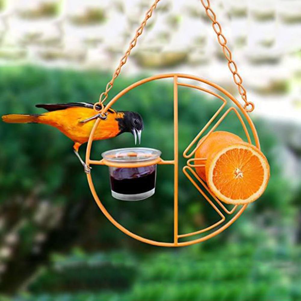Round Metal Pet Bird Feeder Hummingbird Feeder Food Storage Container Outdoor Garden Hanging Bird Water Food Dispenser Bowl