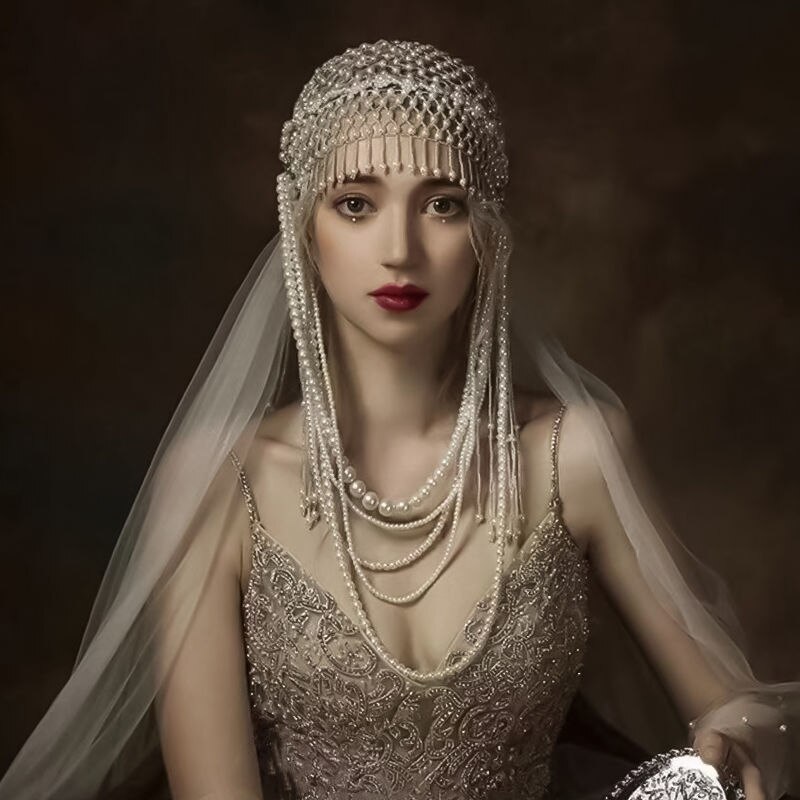 Accessori per capelli con fascia per cappello da donna con copricapo da sposa con perline di lusso