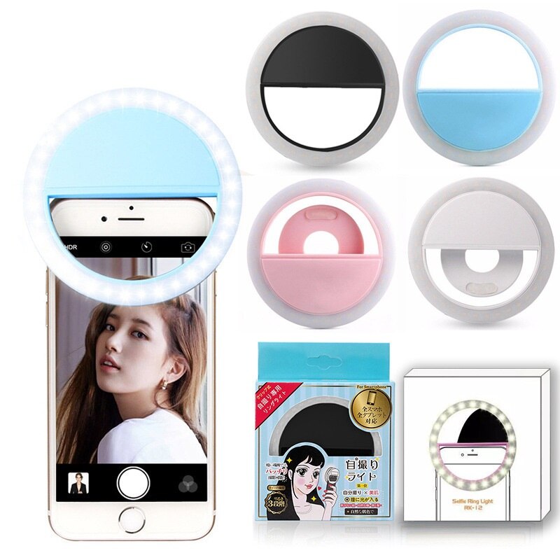Makeup Mirror Mobile Phone Selfie Light LED Auto Flash For Cell Smartphone Round Portable Beauty Flashlight Makeup Glass espejo