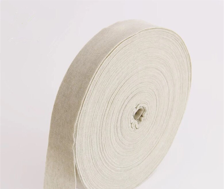 Natural Colour Organic Cotton Ribbon Fabric 40 mm Natural white Brown stripe color 100 meters for baby clothes cuffs and neck: Light green