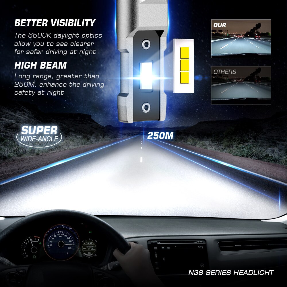 Novsight bilstrålkastare glödlampor led  h7 h4 h1 h3 h11 h13 9005 9006 9007 mini storlek dekoder billjus 80w 15000lm 6500k auto strålkastare