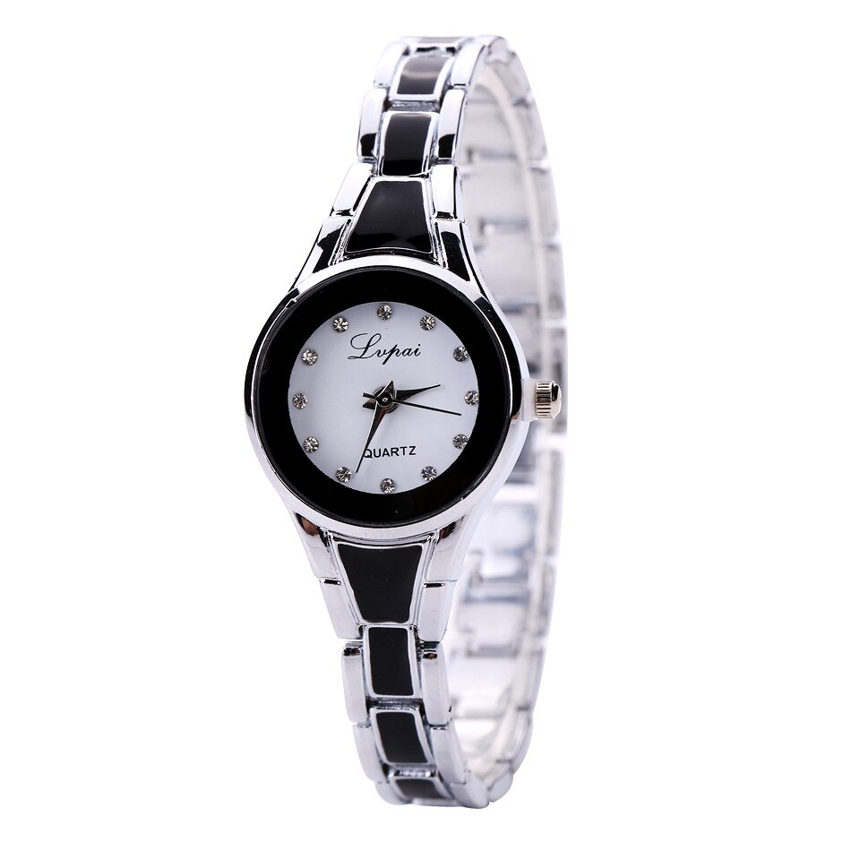 Quartz analog klocka för kvinnor diamant spets harts rem armband dam casual armbandsur montres femmes armbandsur: Silver svart