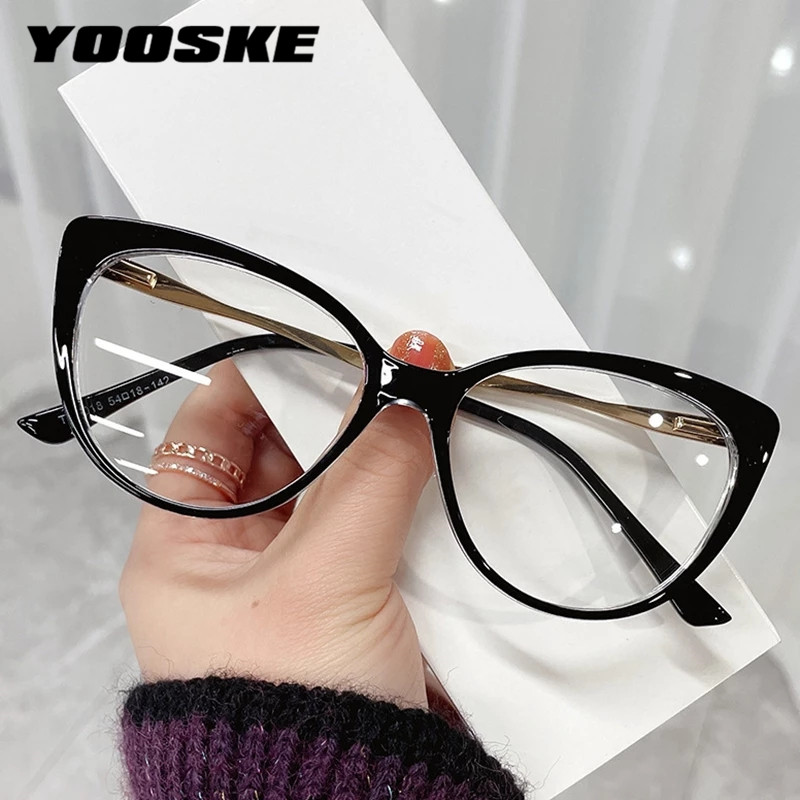 YOOSKE Anti Blue Light Glasses Women Retro Cat Eye Glasses TR90 Metal Spring Leg Optical Glass can be Equipped with Myopia Lens