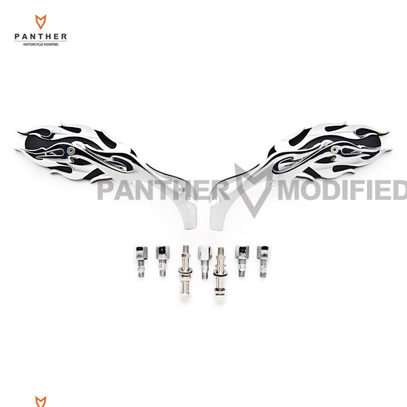 Chrome Flame motocicleta espejo Moto retrovisor funda para Harley Sportster XL Dyna Softail Electra Glide Chopper