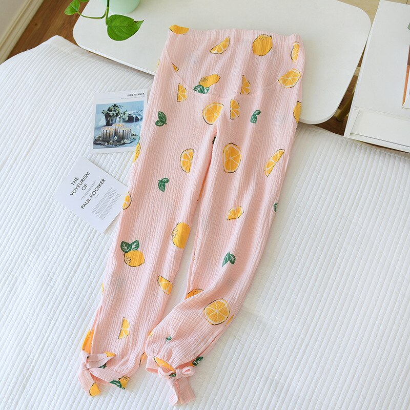 Maternity Adjustable Pajama-pants Cotton Spring Summer Thin Loose Homewear Pregnant 2022 Autumn Postpartum Home Trousers Pijama: fen ningmengxiangcao / L