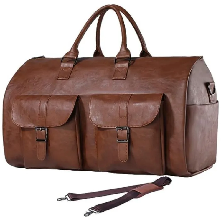 Bolso de viaje plegable para mujer, práctico bolso de mano para ropa, bolso de lona grande de cuero PU, bolso de viaje de negocios para mujer: Gris oscuro