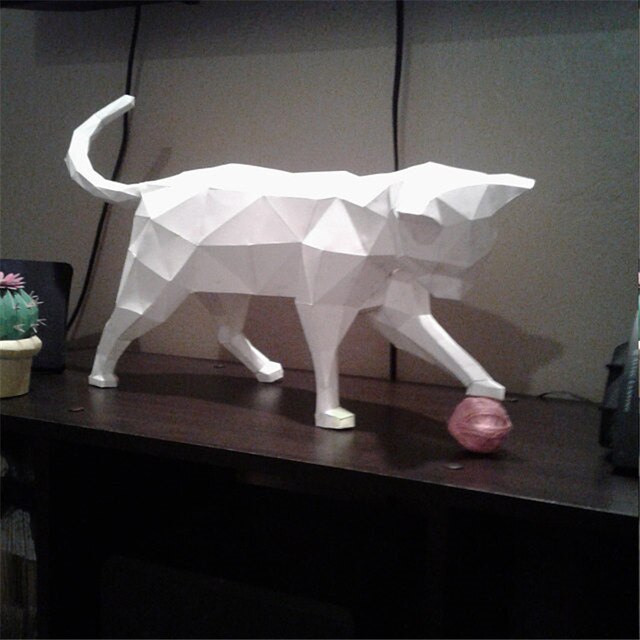 70cm beau chat papier 3D bricolage manuel décorations pour la maison décoration murale fait à la main mignon géométrique papier figurines d'action jouets