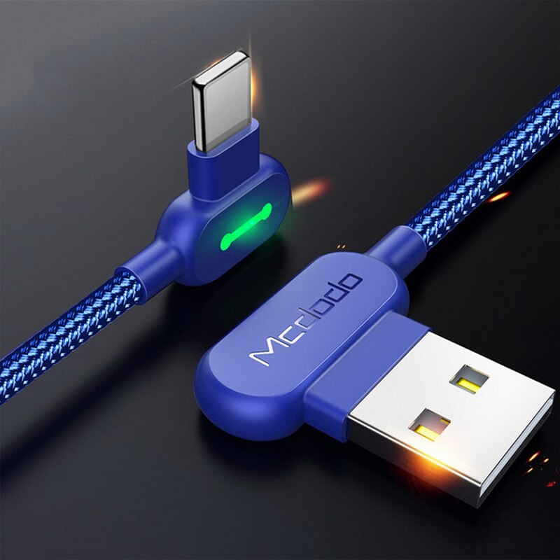 Cabo usb mcdodo de 1.8m para celular, fio com led para carregamento rápido e dados para iphone x, 8, 7, 6, 5, 6s cabo carregador para iphone 11, pro, xs max, xr, x: Azul / 0.5m