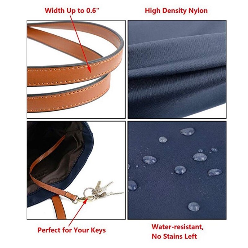 Tote for kvinner skinn nylon skulderveske dame oxford stor kapasitet work fit 15.6 tommer