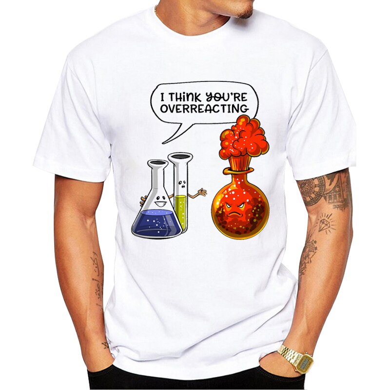 Teehub Hipster Chemie U Overreacting Man T-shirt Cartoon Chemische Gedrukt Tshirts Korte Mouw Grappige T-shirts Cool Tee: L